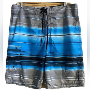 O’Neill Board Shorts Men Swimming Surfing Size 34 Blue Gray Striped Casual